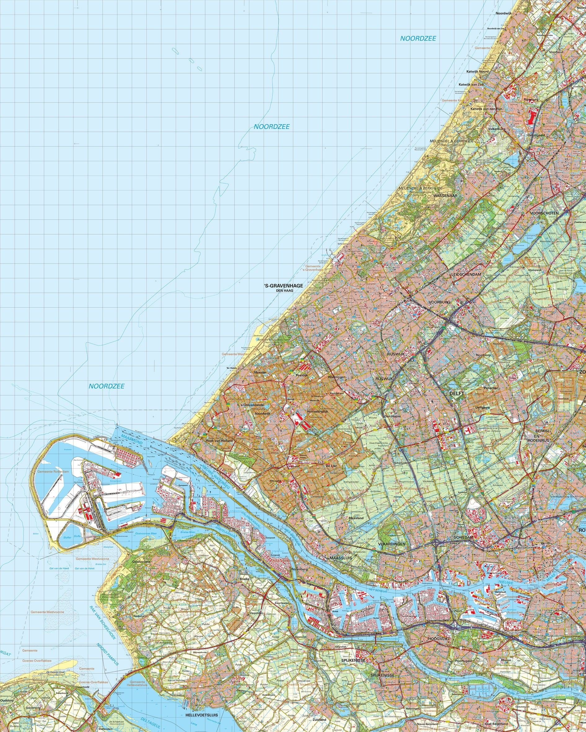 Topografische kaart schaal 1:50.000 (Oegstgeest Wassenaar Delft Den Haag Rotterdam)