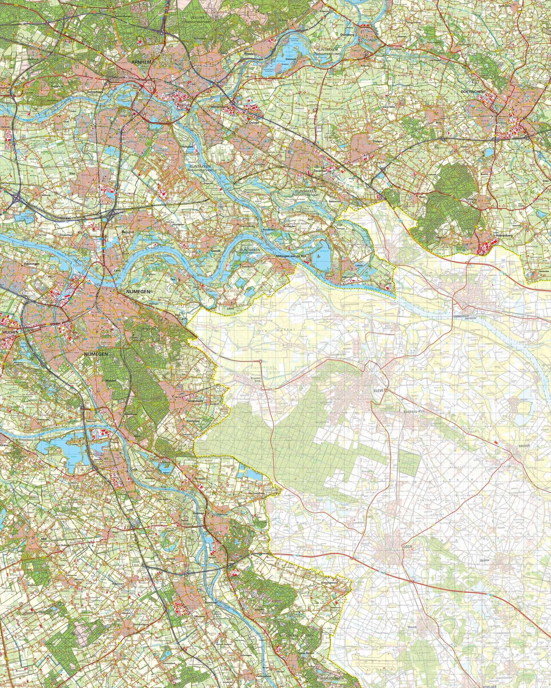 Topografische kaart schaal 1:50.000 (Arnhem,Nijmegen,Doetinchem,Boxmeer)