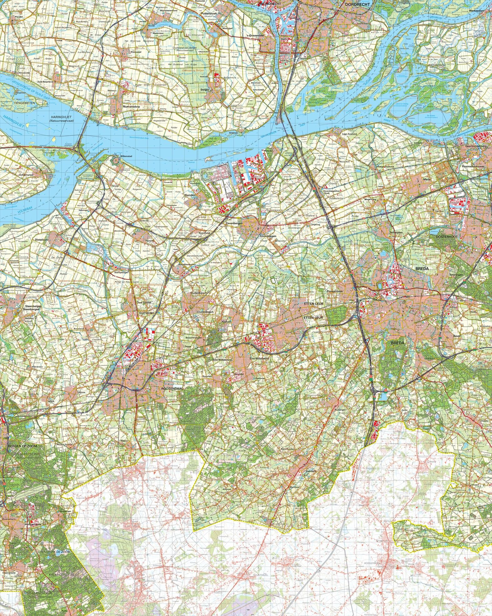 Topografische kaart schaal 1:50.000 (Dordrecht,Moerdijk,Breda,Etten-Leur,Roosendaal)