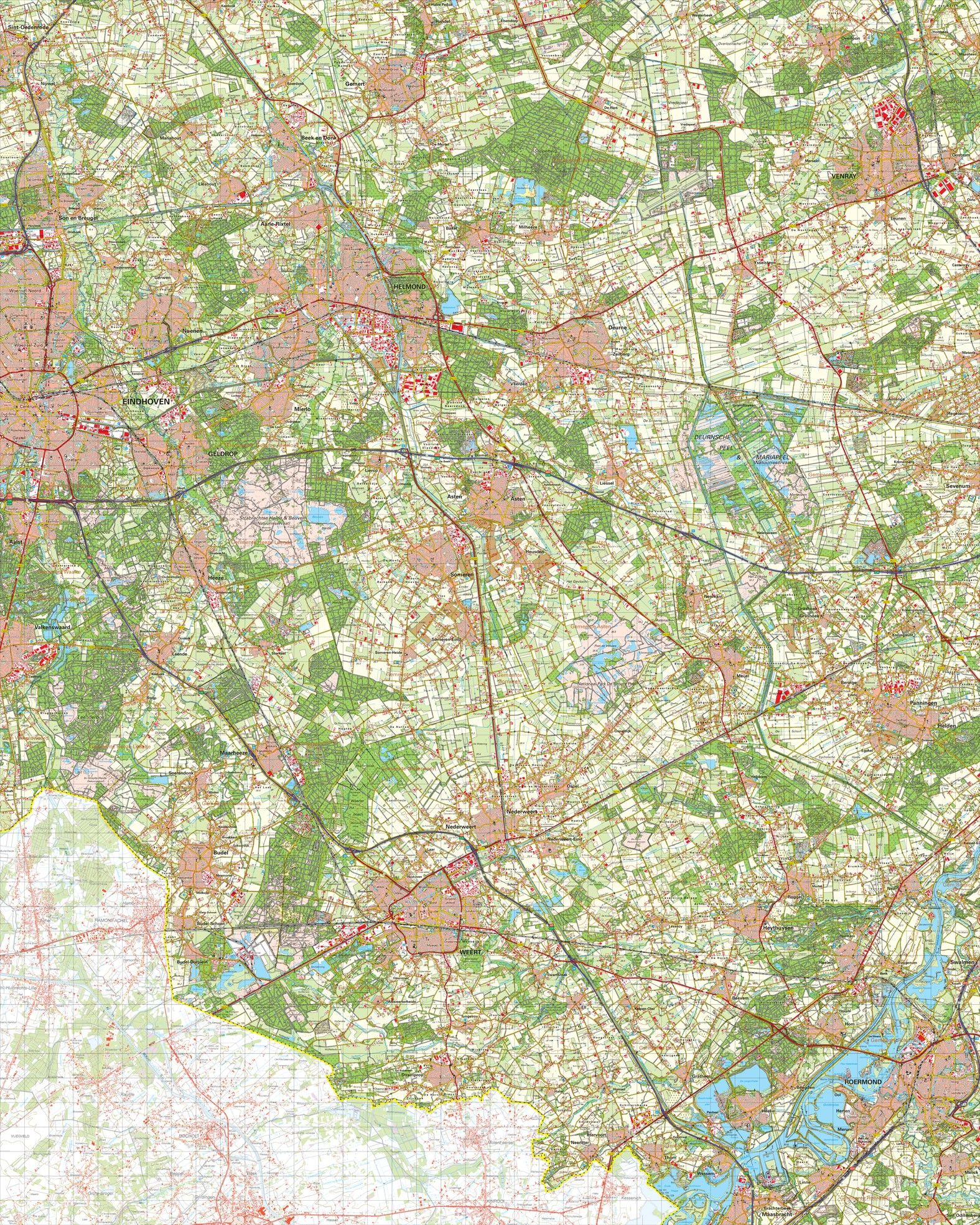 Topografische kaart schaal 1:50.000 (Eindhoven,Helmond,Venray,Weert,Roermond)
