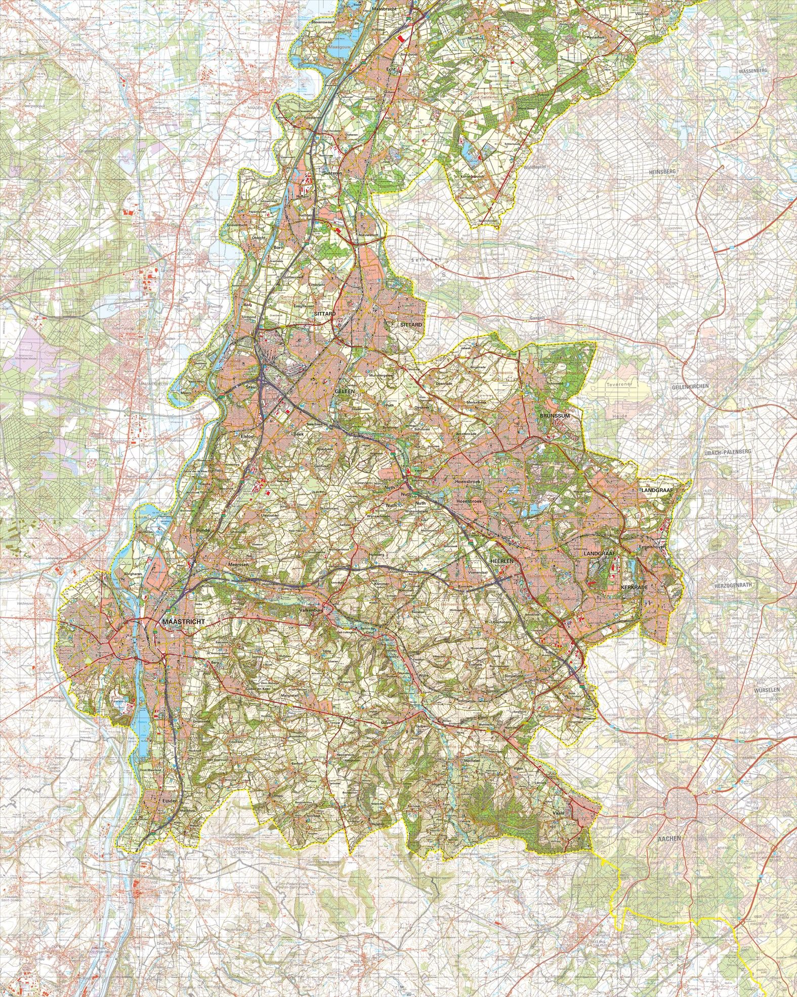 Topografische kaart schaal 1:50.000 (Sittard,Geleen,Heerlen,Maastricht,Valkenburg)