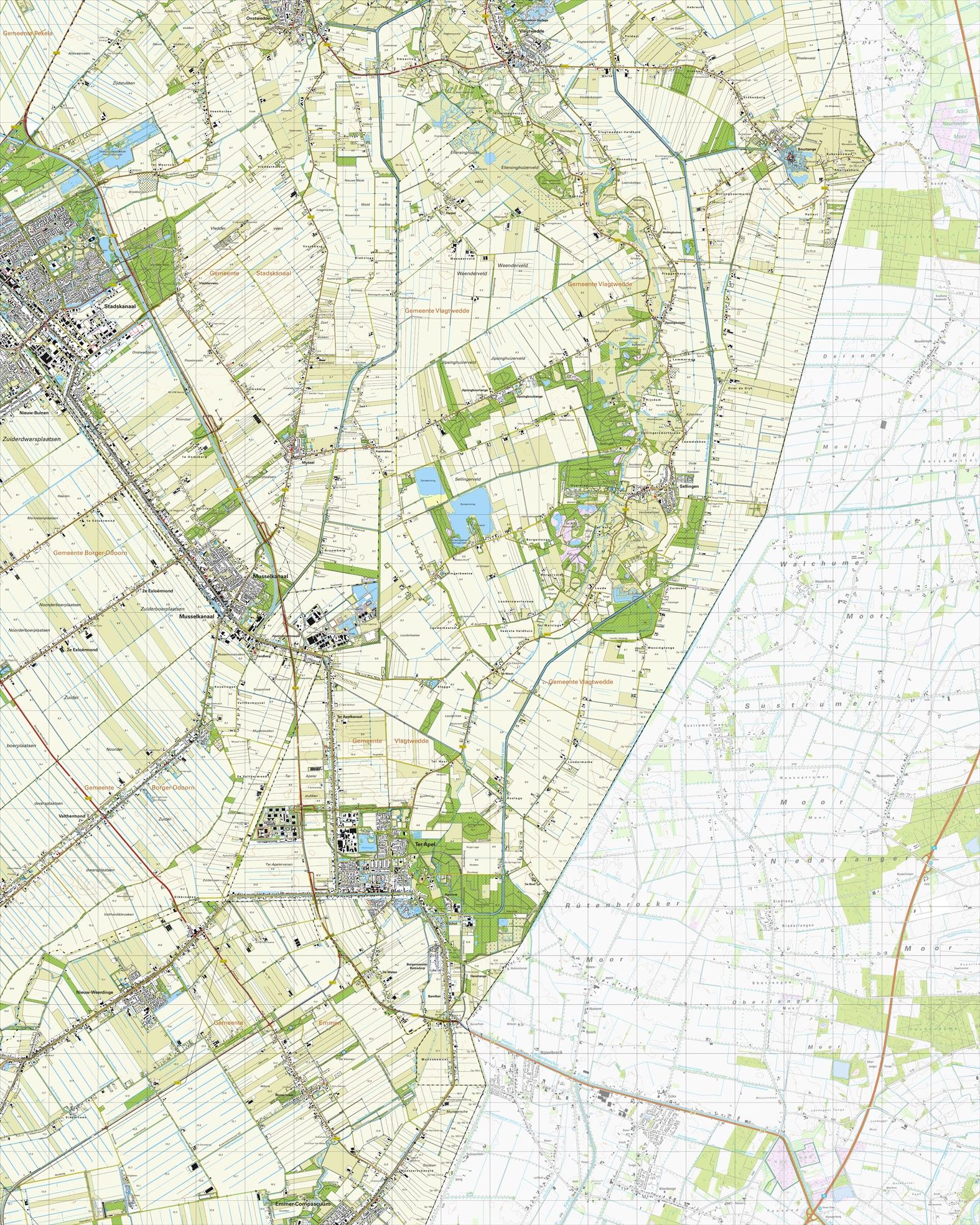 Topografische kaart schaal 1:25.000 (Stadskanaal, Vlagtwedde, Bourtange, Musselkanaal, Ter Apel)