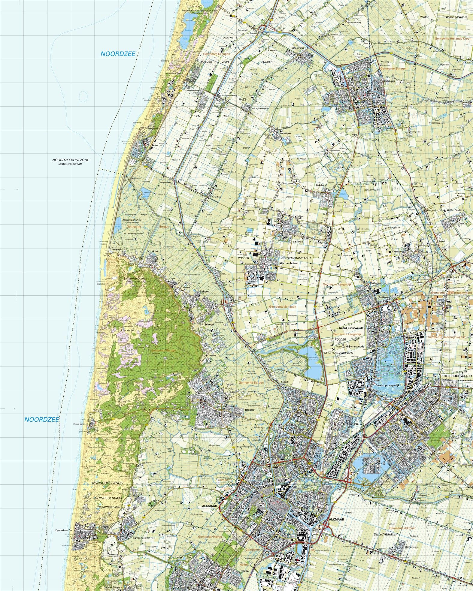 Topografische kaart schaal 1:25.000 (Schagen, Alkmaar, Heerhugowaard, Bergen, Warmenhuizen)