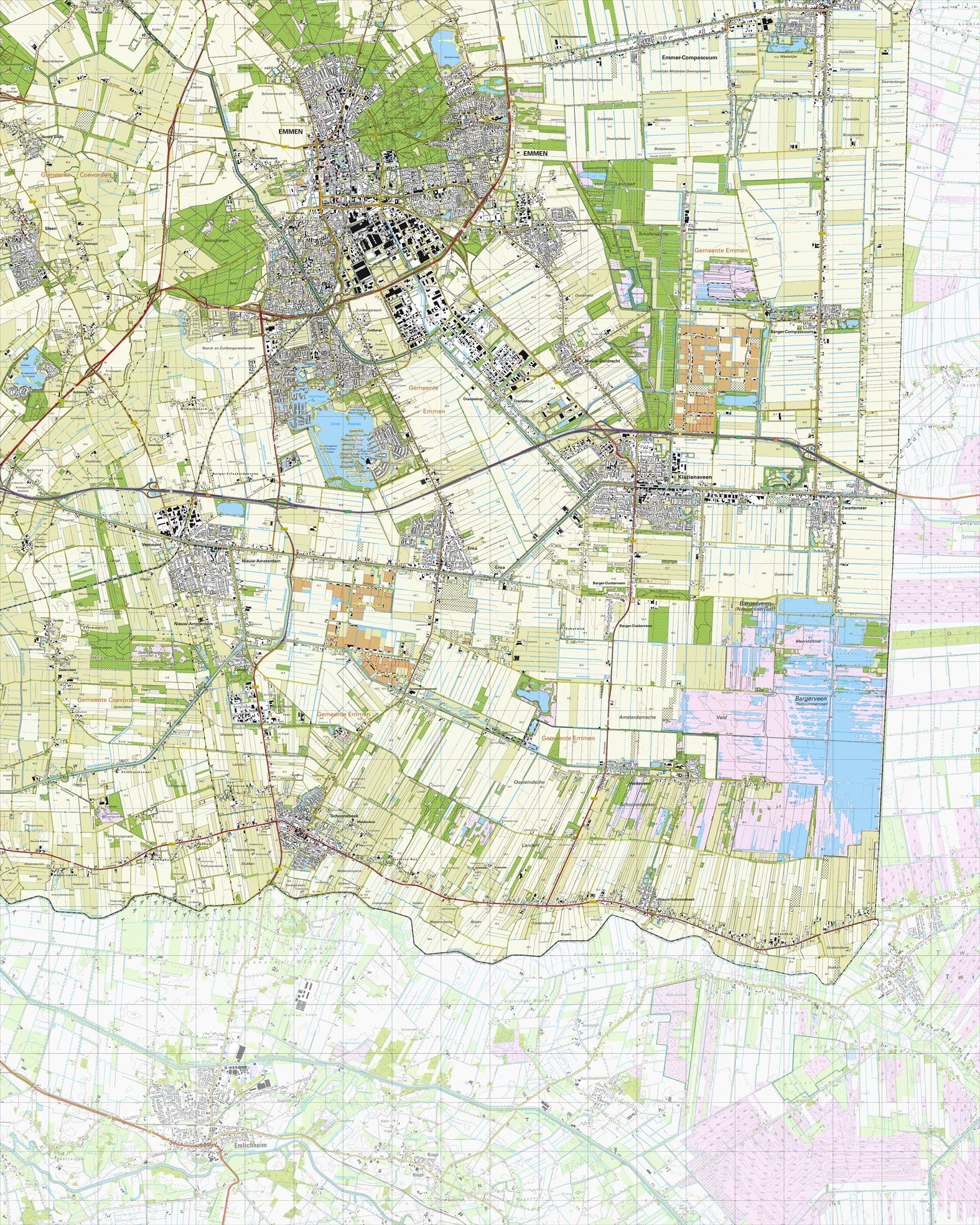 Topografische kaart schaal 1:25.000 (Emmen, Klazienaveen, Schoonebeek, Nieuw-Amsterdam)