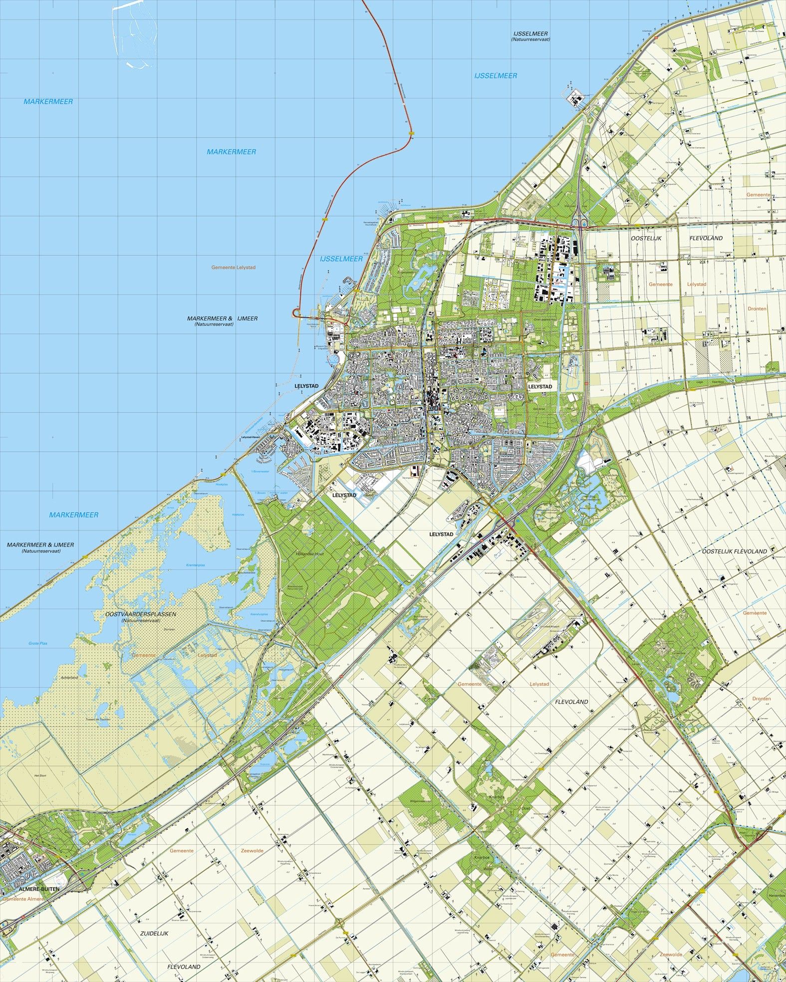 Topografische kaart schaal 1:25.000 (Lelystad, Almere)